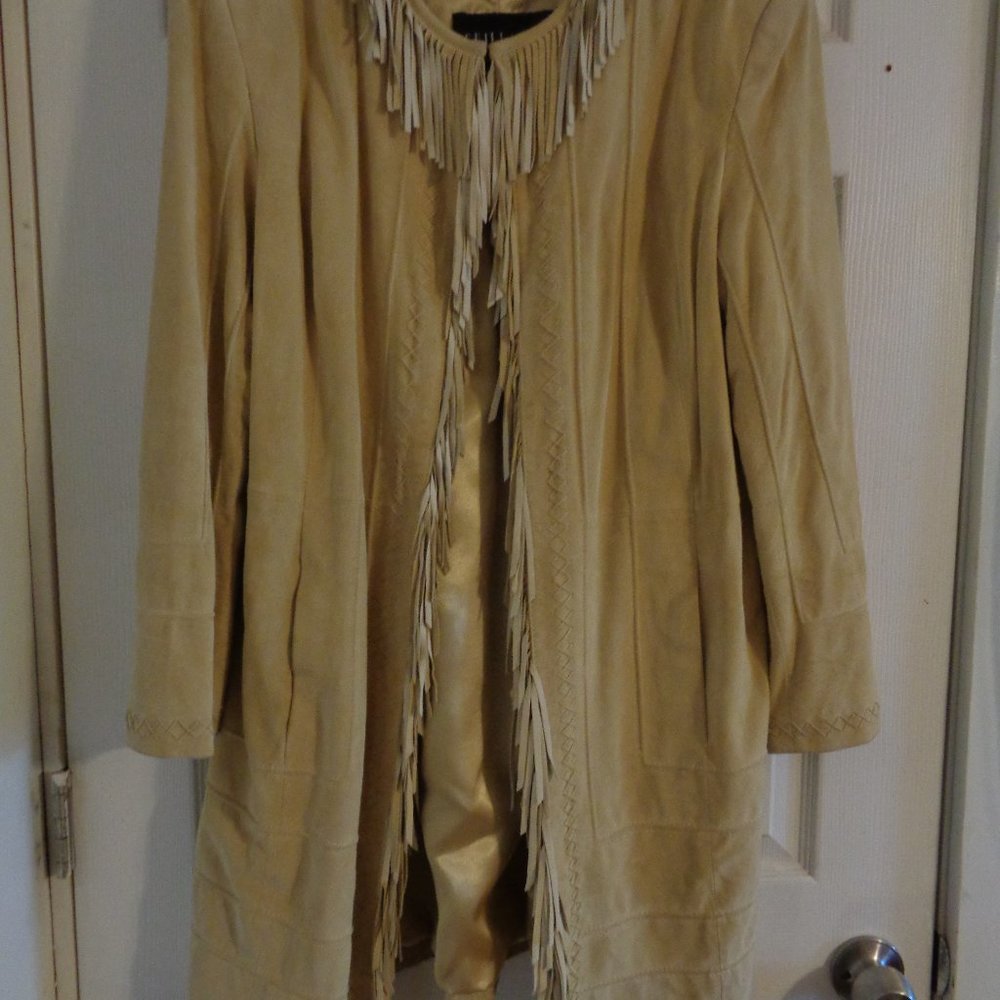 suede fringe coat L